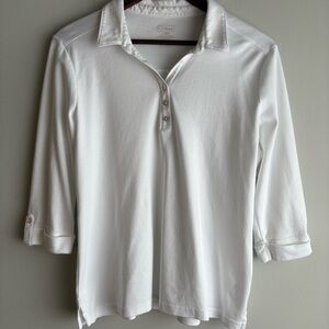 L.L. Bean Supima Cotton Polo Top Womens Large Button Casual Classic